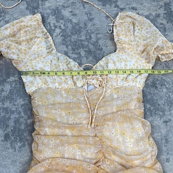 New Free People Tessa Floral Print Ruched Dress Yellow Daisy Cut Out Sz S - Picture 7 of 12